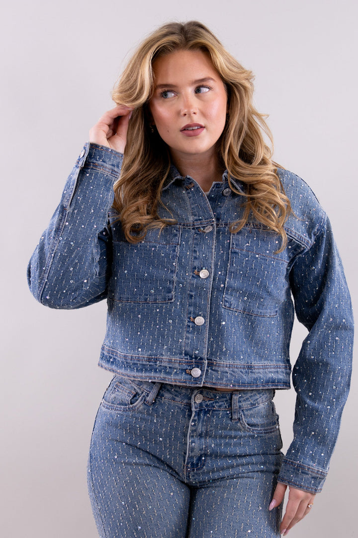 Grace rhinestone denim bluse